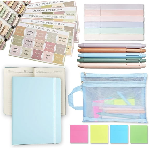 Bible Study Supplies,Bible Journaling Kit with Bible Journal,Highlighters,Pens,75 Bible Tabs,200 Sticky Notes,Christian Gifts for Women Men