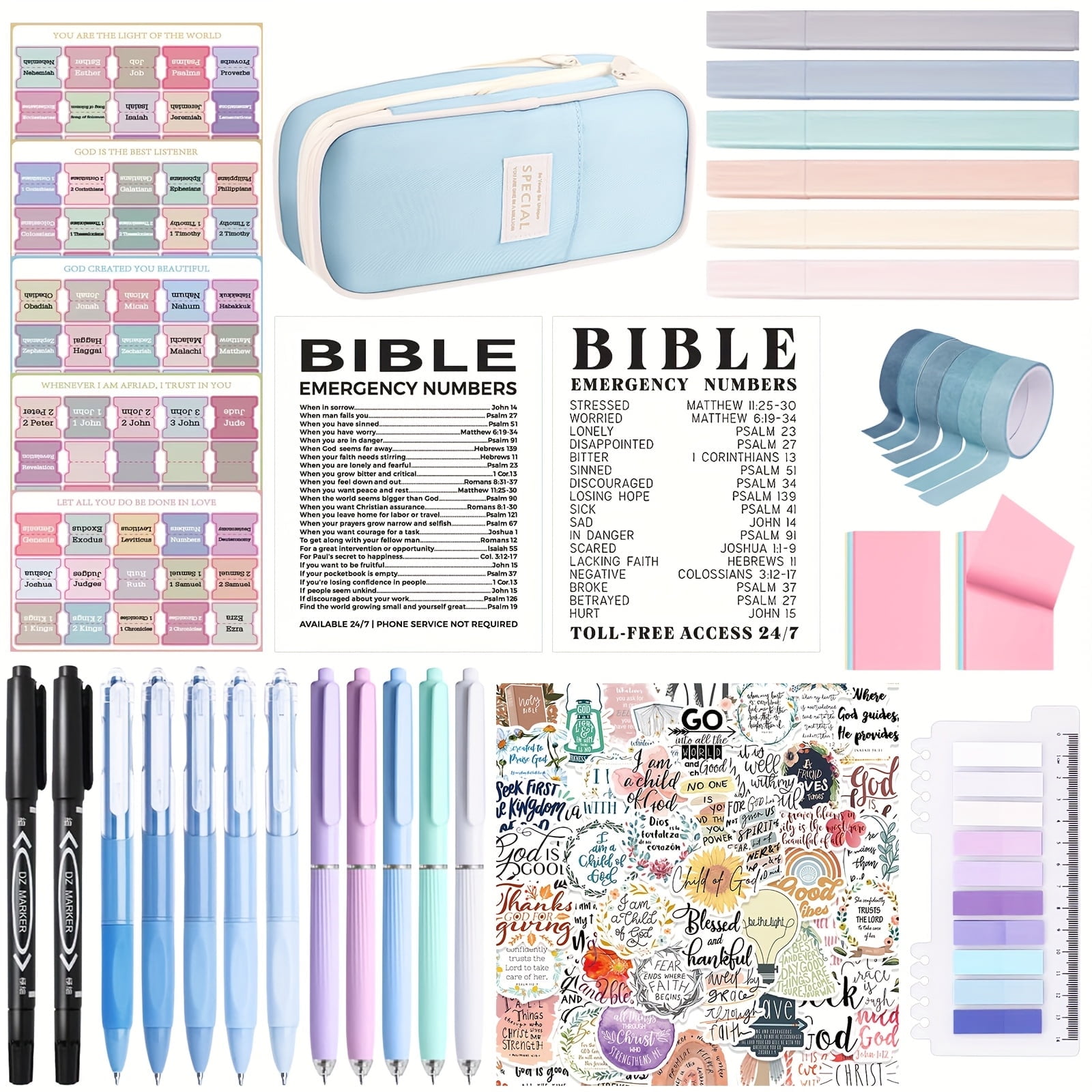 Bible Study Supplies Journaling Kit for Women, Bible Study Kit Includes Prayer Journal, Emergency Card, Highlighters, Tabs & More for Journaling. Great for Christian Gifts Scripture Study