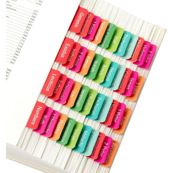 Bible Tabs, 75 Tabs, Neon Laminated Bible Tabs for Women and Men