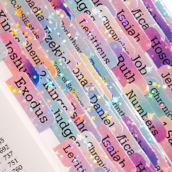 Bible Tabs, Glitter Laminated Bible Tabs Women & Men, Christian Gifts, Large Print Bible Tabs Easy Navigation, Bible Book Index Tabs Labels, Bible Study Supplies (Rainbow)