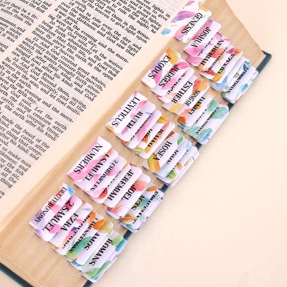 Bible Tabs For Women, 66 Large Print Laminated Bibles Chapters Index Tabs and 39 Blank Dividers Sticky Labels, Cute Beauty Feather Bible Study Supplies, Journaling Accessories