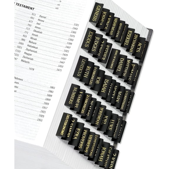 Bible Tabs for Women & Men, Laminated Bible Tabs for Study Bible, Large Print Bible Tabs for Easy Navigation, Bible Index Tabs, 66 Tabs Old & New Testament, Extra 9 Blank Tabs - Black