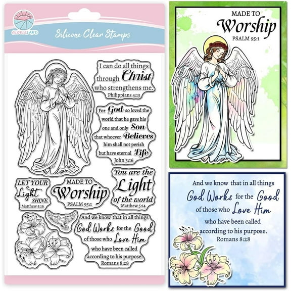 Bible Text Clear Stamp for Scrapbooking Angel Lily Silicone Stamps Dove of Peace Transparent Stamp for Card Making DIY Embossing Journaling DIY Making