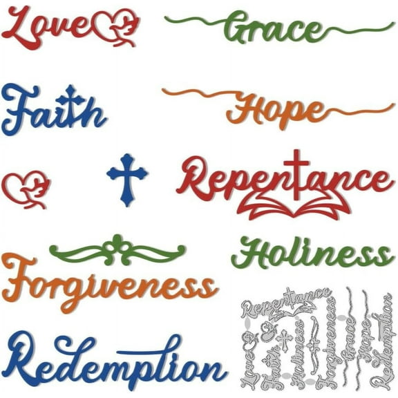 Bible Theme Word Cutting Dies Biblical Letter Card Making Die Cuts Carbon Steel Stencils Scrapbooking Embossing Template Dies for DIY Craft Album Easter Festival Gift Decor Stainless Steel Color 1pc