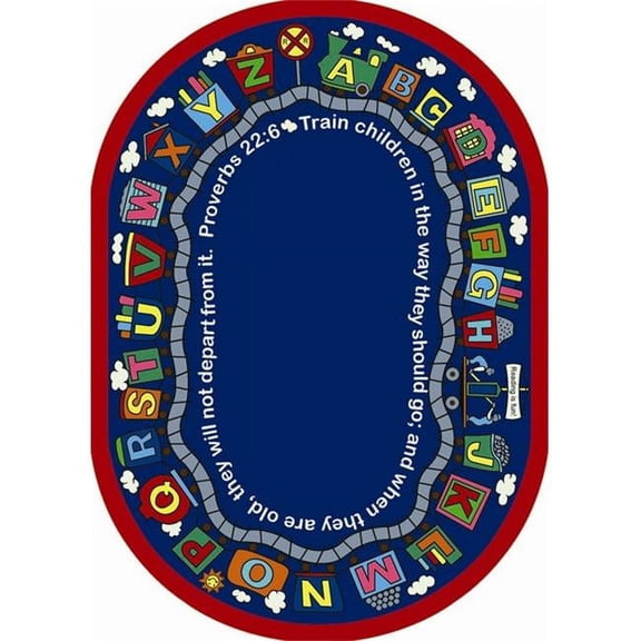 Bible Train 5 ft.4 in. x 7 ft.8 in. Oval WearOn Nylon Machine Tufted- Cut Pile Educational- Faith Based Rug