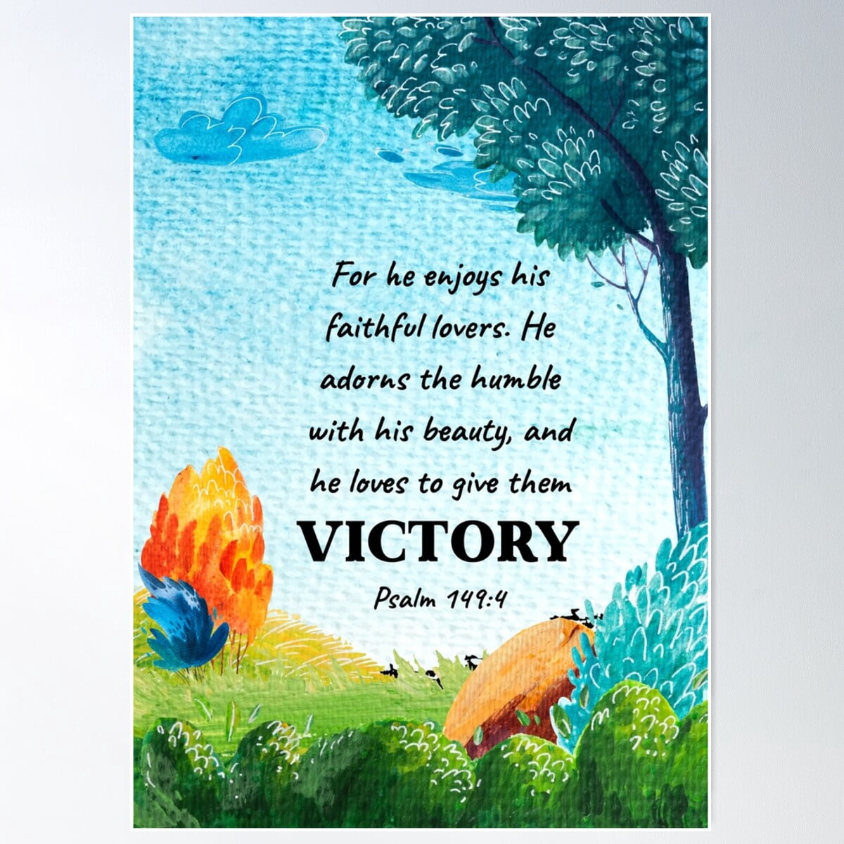 Bible Verse Art - He Loves To Give Them Victory - Psalm 149 Poster Wall ...