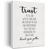 Bible Verse Art Wall Decor Proverbs 3:5-6 Trust in the Lord Scripture Canvas Painting Prints for Home Dining Room Living Room Wall Decor Framed Artwork Christian Gifts(12x15 Inch)