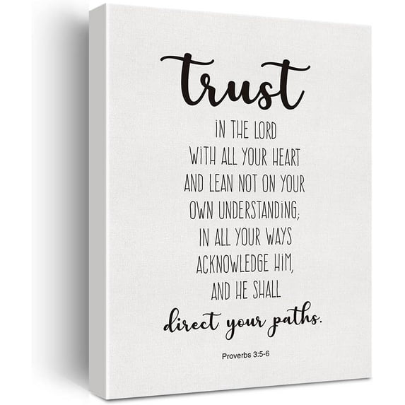 Bible Verse Art Wall Decor Proverbs 3:5-6 Trust in the Lord Scripture Canvas Painting Prints for Home Dining Room Living Room Wall Decor Framed Artwork Christian Gifts(12x15 Inch)
