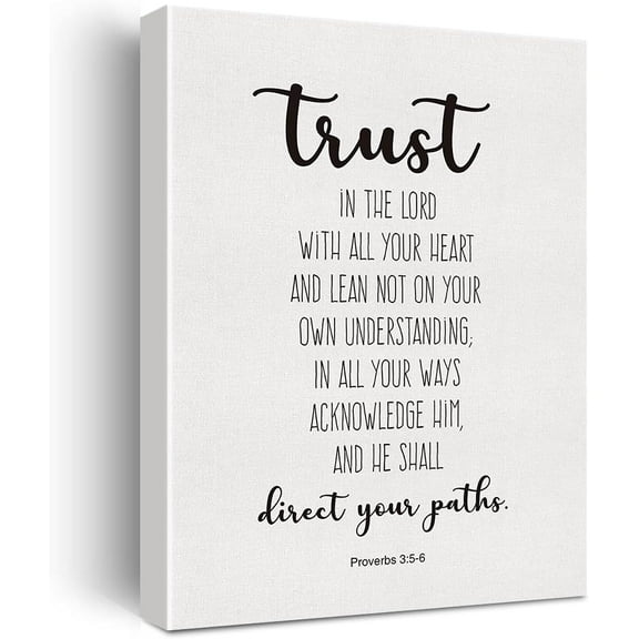 Bible Verse Art Wall Decor Proverbs 3:5-6 Trust in the Lord Scripture Canvas Painting Prints for Home Dining Room Living Room Wall Decor Framed Artwork Christian Gifts(12x15 Inch)