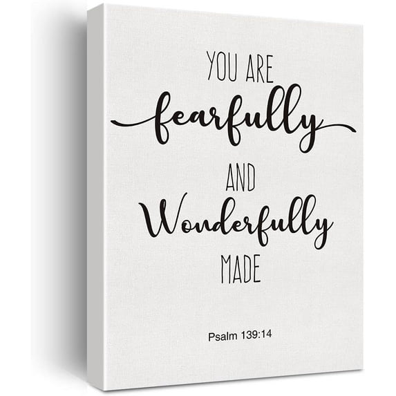 Bible Verse Art Wall Decor Psalm 139:14 You are Fearfully and Wonderfully Made Scripture Canvas Painting Prints for Home Bedroom Nursery Decor Framed Artwork Christian Gifts(12x15 Inch)