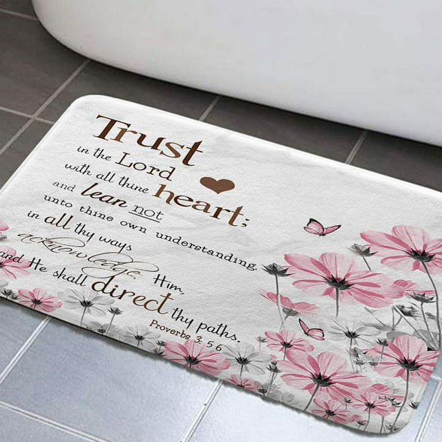 Bible Verse Bathroom Rugs, Blue Floral Daisy Non-Slip Bath Rugs Trust ...