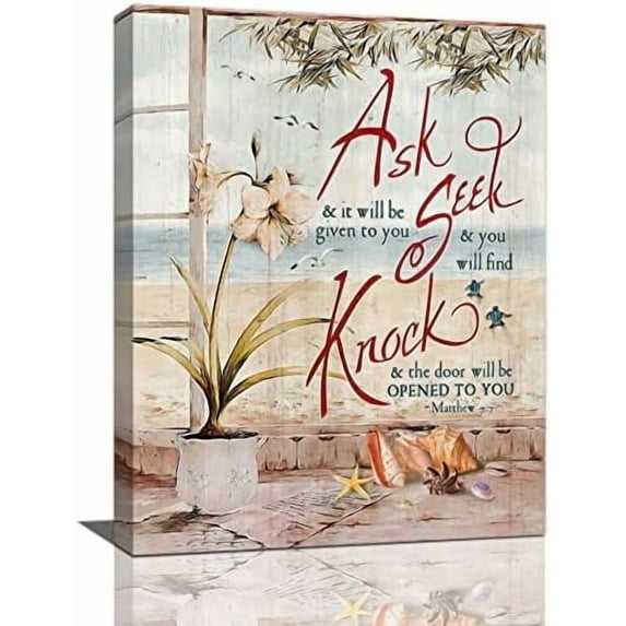 Bible Verse Beach Wall Art Christian Scriptures Flowers Pictures Wall Decor Canvas Prints Framed Modern Art Philosophy Painting Artwork for Bathroom Kitchen Bedroom Living Room Office 12"x16"