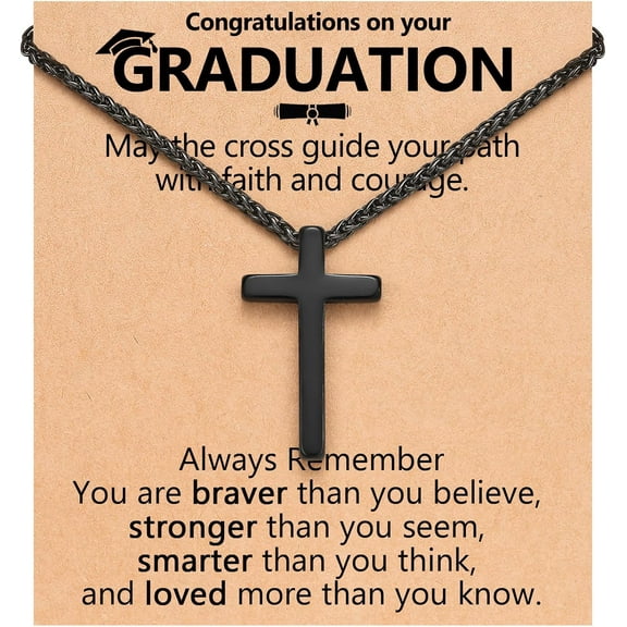 Bible Verse Black Cross Necklace Christian Graduation Gifts for Him Son Grandson College High Middle School