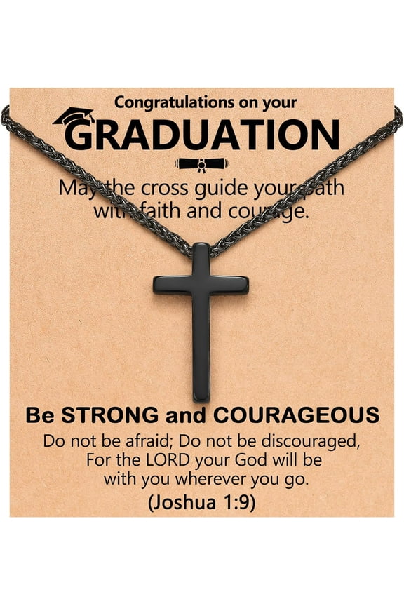 Bible Verse Black Cross Necklace Christian Graduation Gifts for Him Son Grandson College High Middle School