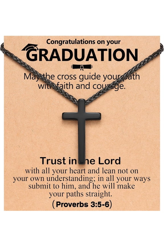 Bible Verse Black Cross Necklace Christian Graduation Gifts for Him Son Grandson College High Middle School