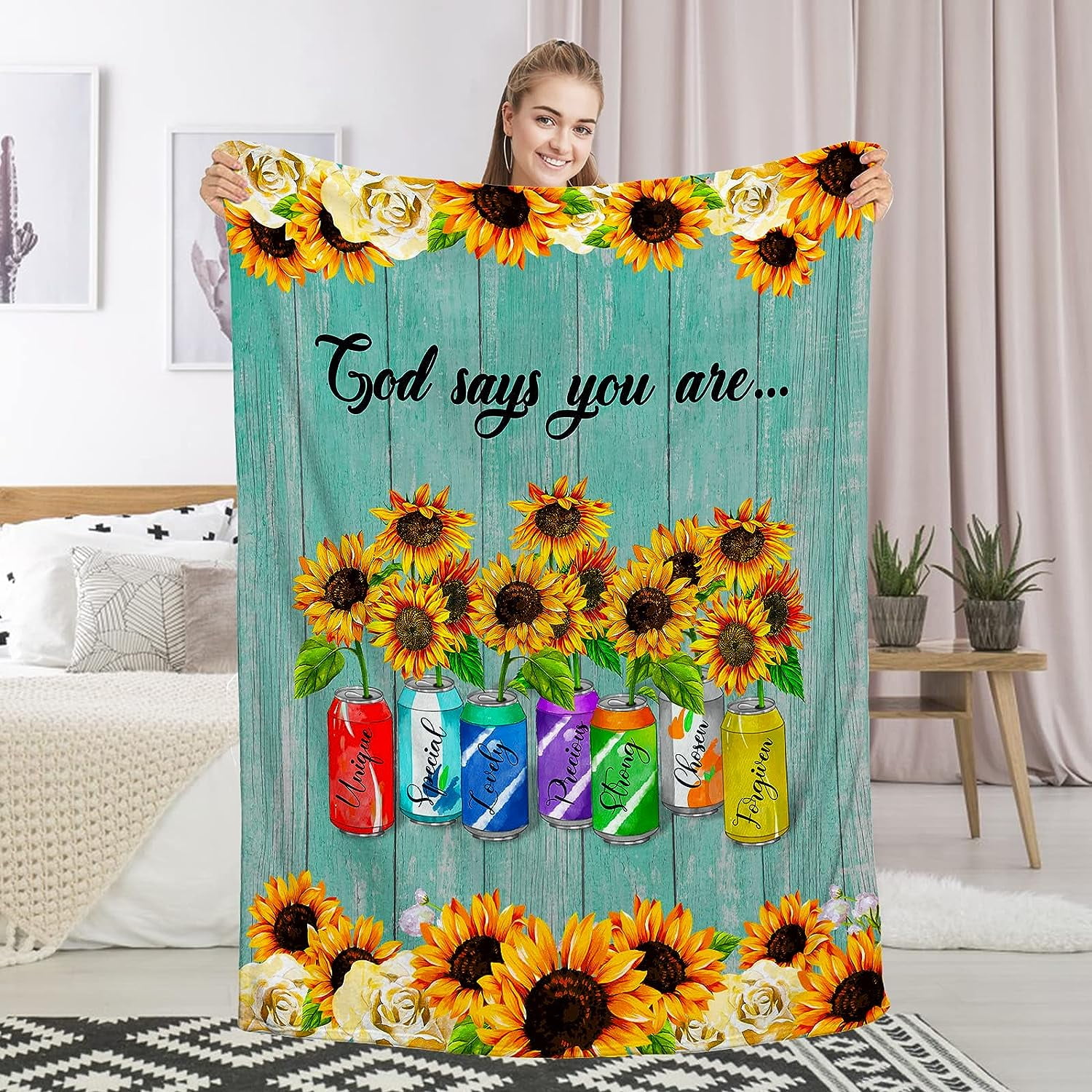 Bible Verse Blanket, Inspirational Sunflower Prayer Blankets and Throws with Scriptures Soft