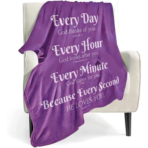 Bible Verse Blanket with Inspirational Thoughts and Prayers- Religious Throw Blanket Soft Lightweight Cozy Plush Warm Blankets for Women Men Gift (Purple, 50"X 60")