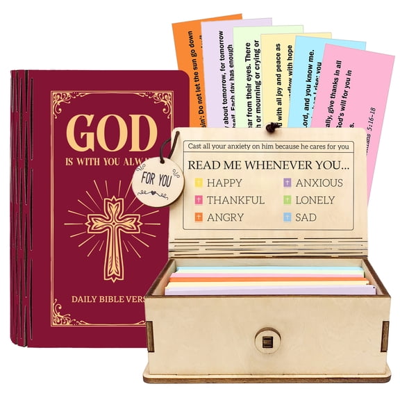 Bible Verse Box – 150 Inspirational Scripture Cards, Plywood Storage Box with Bible Verses, Pocket-Sized Cards for Prayer And Reflection, Christian Gift for Him