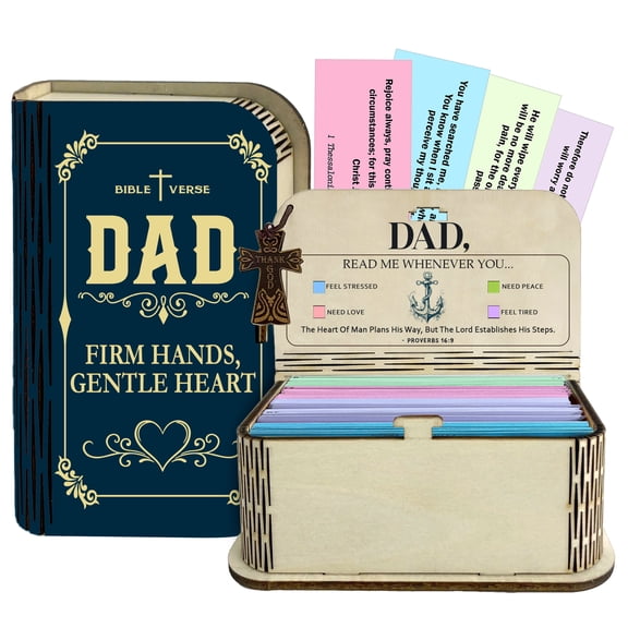 Bible Verse Box for Dad – 150 Inspirational Scripture Cards, Plywood Storage Box with Verses for Strength And Peace, Pocket-Sized Cards for Stress Relief, Christian Gift for Father Day