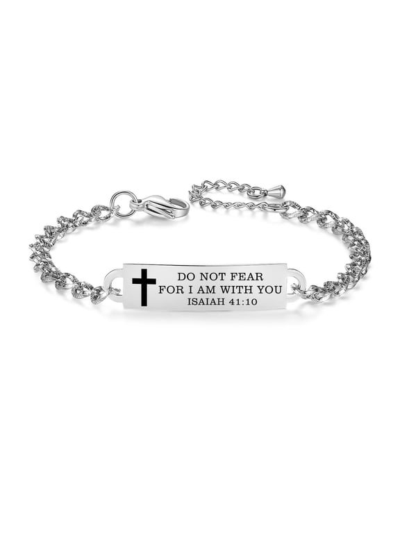 Bible Verse Bracelet Faith Christian Stainless Steel Friendship Brave Inspirational Bracelets for Women, Christmas Gift Customized(41:10-SS)