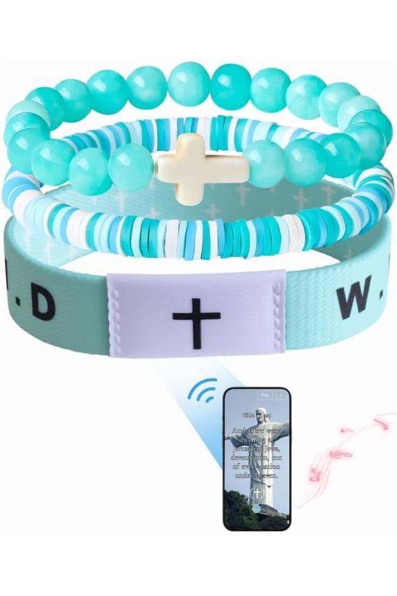 Bible Verse Bracelet WWJD Elastic Silicone Bracelet Scan QR Code to Read Religious Jewelry Christmas & Birthday Gift