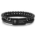 thumbnail image 1 of Bible Verse Bracelet for Men, Lava Rock Bead Healing Balancing Braided Leather Wristband, Christian Inspirational Jewelry Gifts (Matthew 19:26), 1 of 7