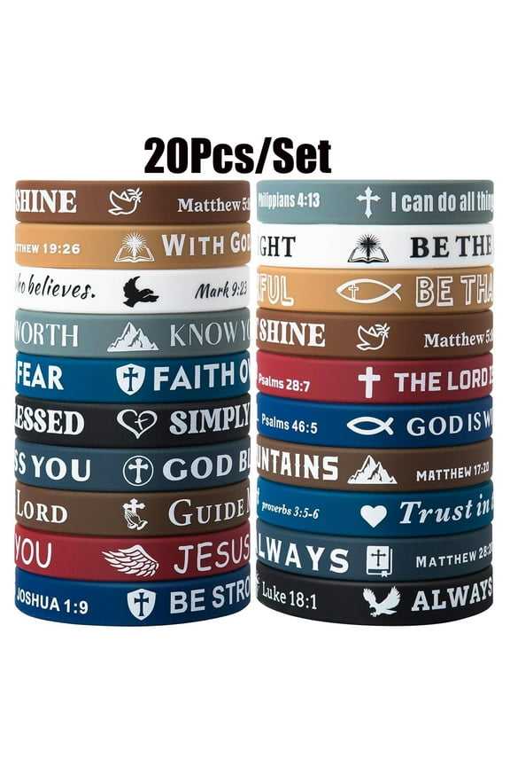 Bible Verse Bracelets – 20 Pcs Silicone Bracelets Bulk Jesus Bracelets – Cute Christian Bracelet Colored Wristbands – Comfortable and Lightweight – Perfect Religious Gifts for Men, Women