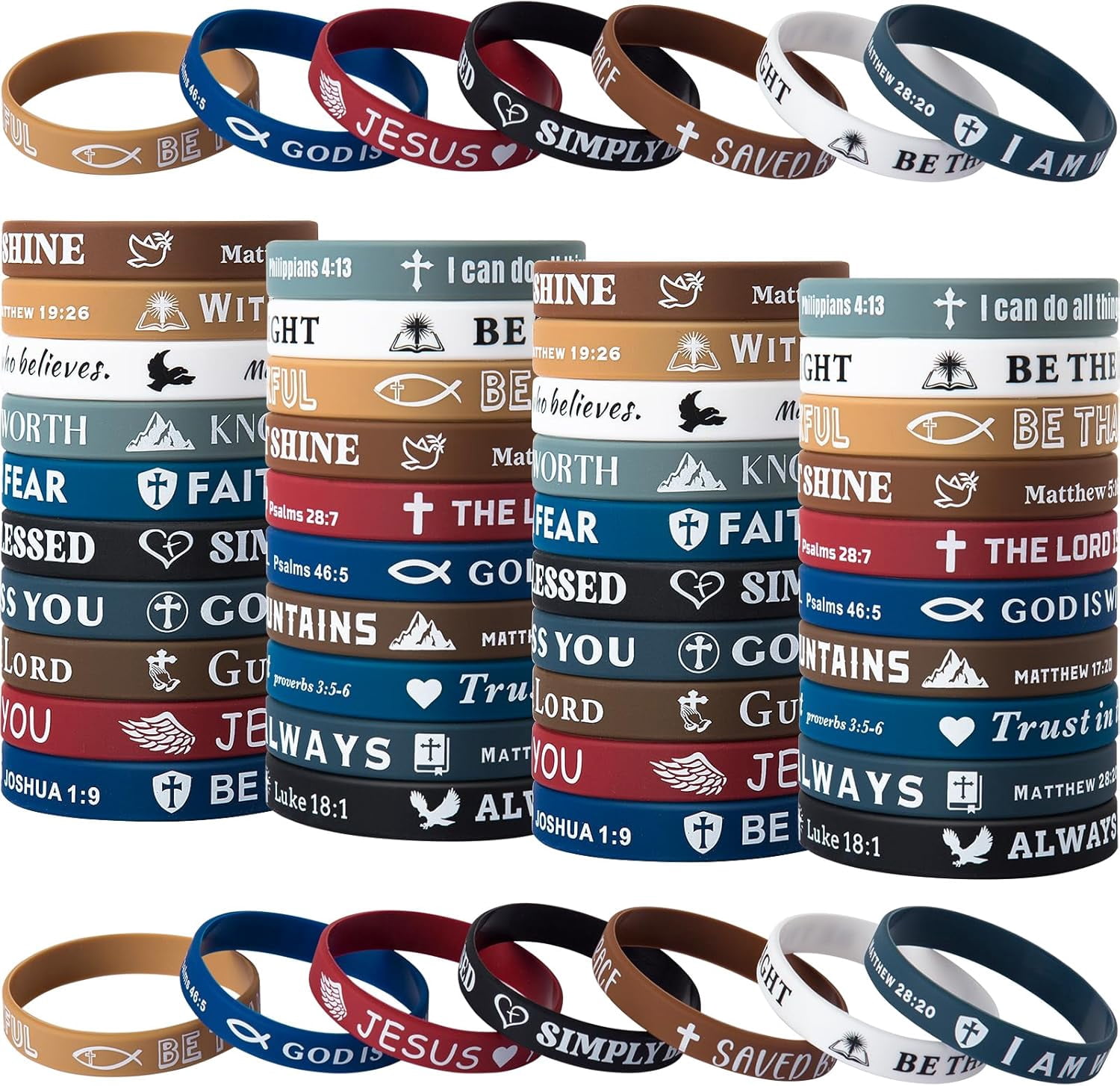 Bible Verse Bracelets 40 Pcs Silicone Wristbands Cute Christian Bracelets Comfortable and Lightweight Perfect Religious Gifts for Men, Women