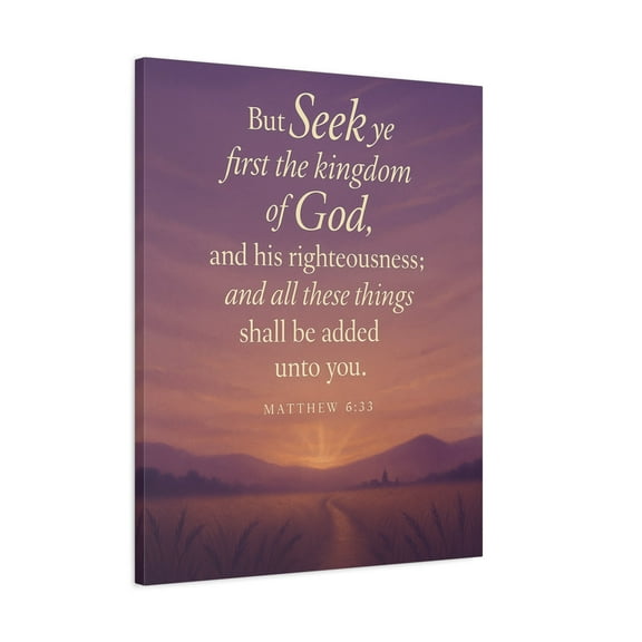 Bible Verse Canvas Matthew 6:33 Christian Home Décor Wall Art Scripture Ready to Hang Faith Print