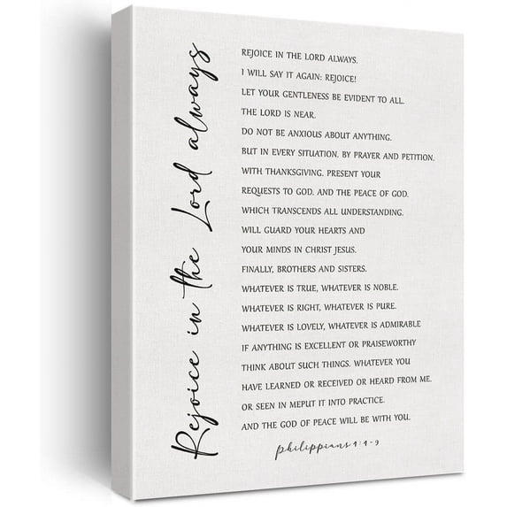 Bible Verse Canvas Print Decor Rejoice in the Lord Always Philippians 4 : 4-9 Wall Painting Posters Artwork 12\u201dX15\u201d Modern Home Office Decoration (Framed)\u2026