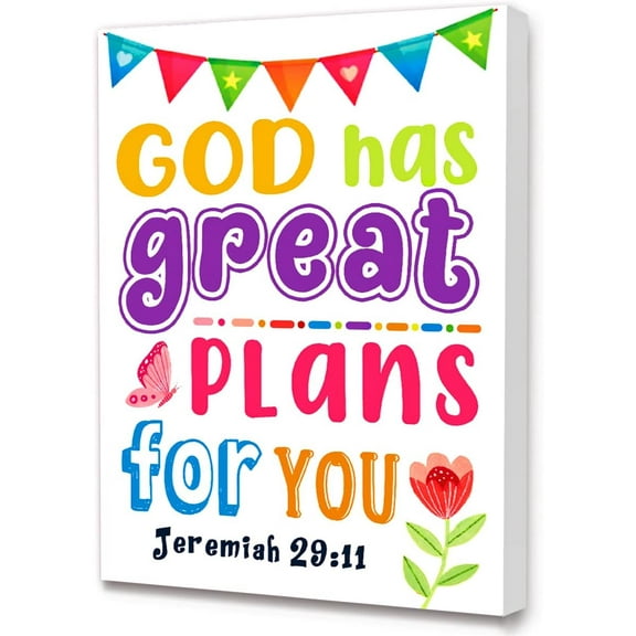 Bible Verse Canvas Wall Art for kids,God Has Great Plans For You Canvas Painting Wall Decor for Kids,Christian Religious Canvas Wall Art For Kids Nursery/Classroom/Bedroom Wall Decor 12" x 15"