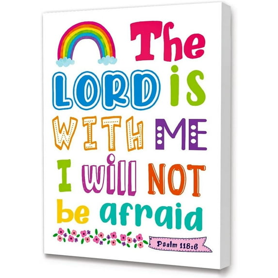 Bible Verse Canvas Wall Art for kids,The Lord is With Me Canvas Painting Wall Decor for Kids,Christian Religious Canvas Wall Art For Kids Nursery/Classroom/Bedroom Wall Decor 12" x 15"