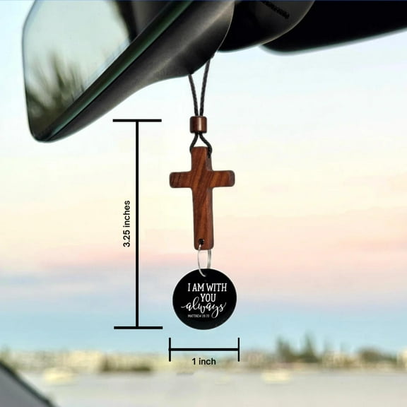 Bible Verse Car Rearview Hanging Cross Ornament，Beautiful Simple Rearview Mirror Cross Decoration with Pendant Suitable for Car Interior Decoration