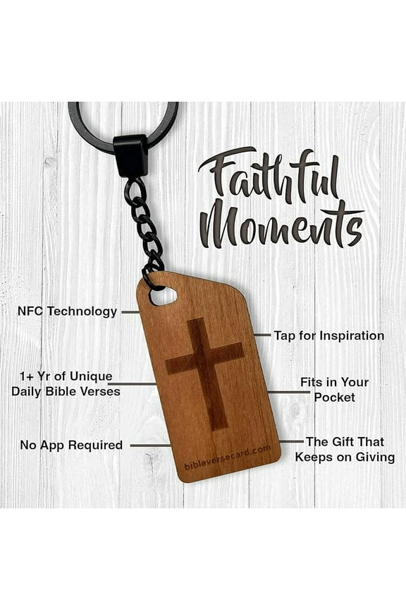 NFC Keychain Christian Wooden Engraved Keychain Bible Verse Keychain