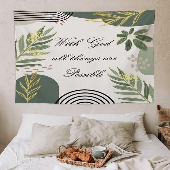 Bible Verse Christain Wall Tapestry Sage Green Boho Modern Scripture Inspirational Quotes Motivational Bohemian Wall Tapestries Hanging for Bedroom Living Room Dorm Party Decor 40x60in