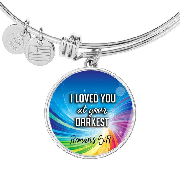 Bible Verse Circle Romans Circle Bangle Bracelet Stainless Steel 24" Chain Silver Tone or Gold Tone