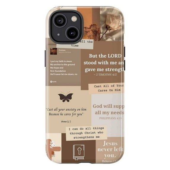 Bible Verse Collage Phone Case, Neutral Christian Inspirational Scripture Design, Motivational Faith iPhone Cover for iPhone 16 15 14 13 12 11 Pro Plus Mini