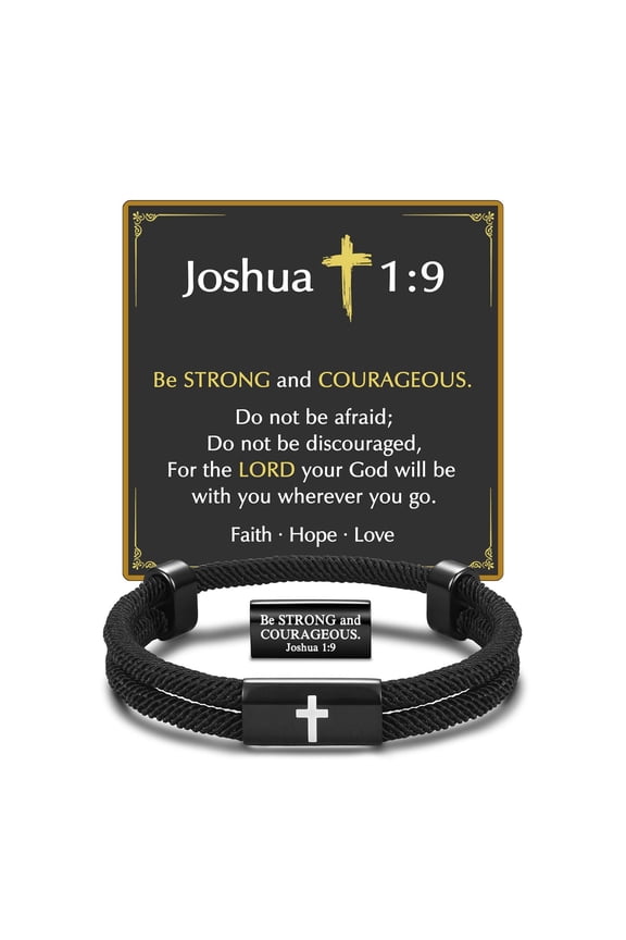 Bible Verse Cross Bracelet for Boys & Men, Christian Baptism Confirmation Easter Basket Stuffers, Birthday Christmas Graduation Gifts
