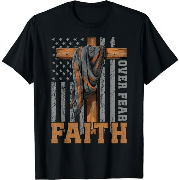 Bible Verse Faith Over Fear USA Flag Patriotic Christian T-Shirt