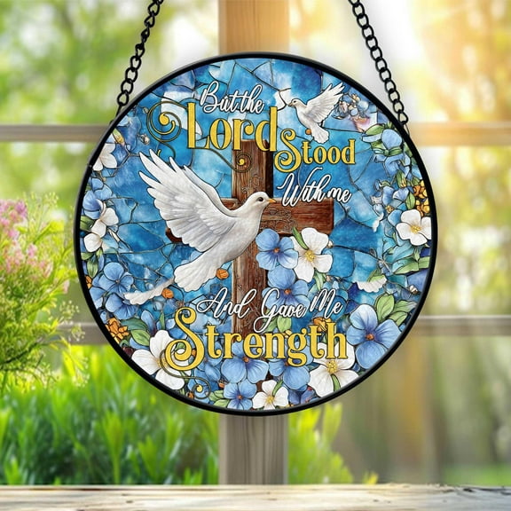 Bible Verse Floral Cross Faux Stained Glass Suncatcher, Religious Decor, Christmas Gift, Jesus Christ Glass Suncatcher, Christian Ornament
