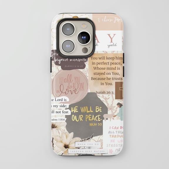 Bible Verse For All iPhone Series Protective Phone Case Faith Collage Neutral Tones