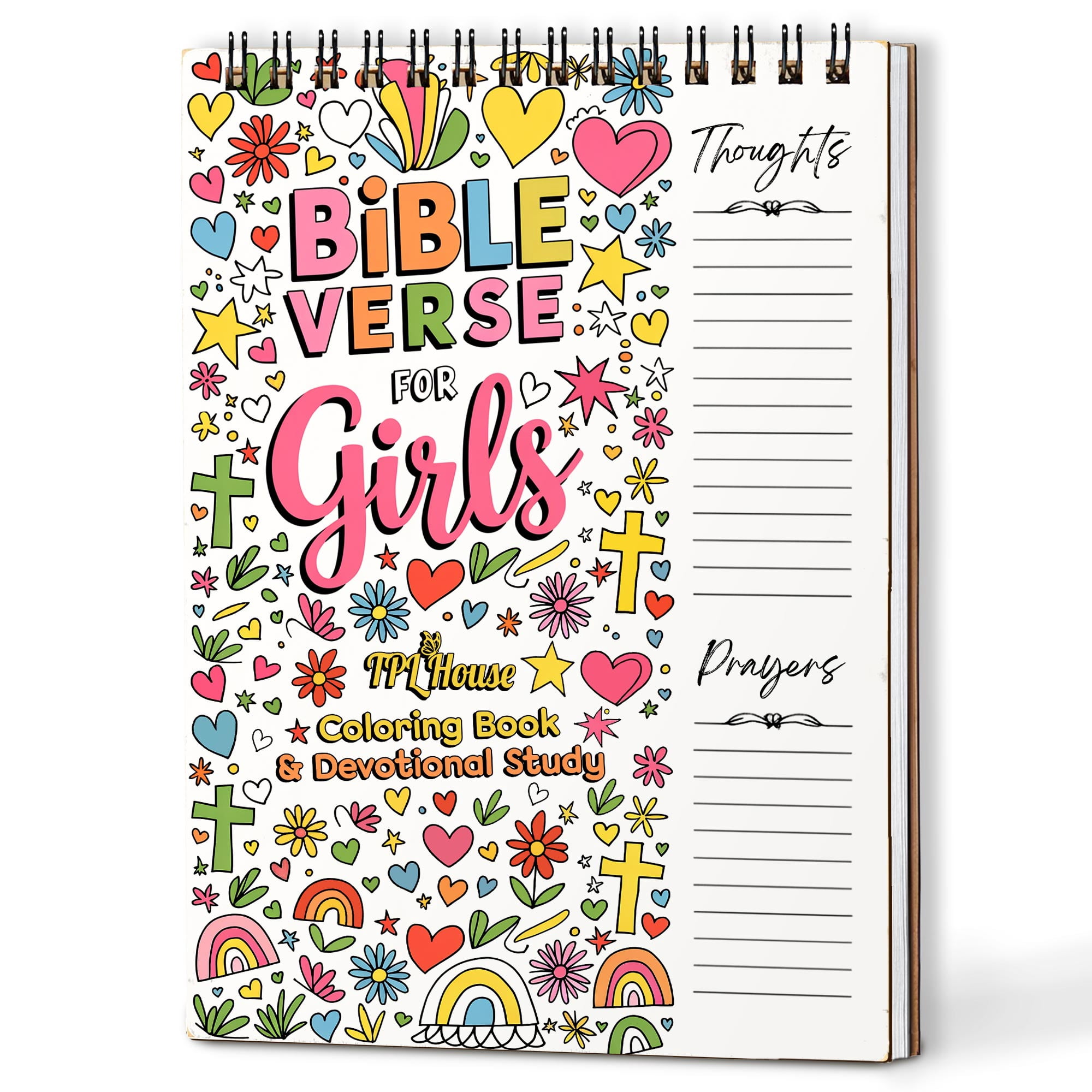 Bible Verse For Girls Coloring Book for Adults, 30 Minimalist Scripture Art Pages with Reflection & Prayer Space, Spiral Bound, A4 or A5 Softcover or Wood Cover