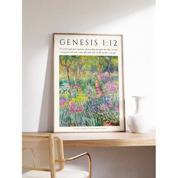 Bible Verse Giverny Garden Monet Poster, Unframed Paper Poster 8x10in