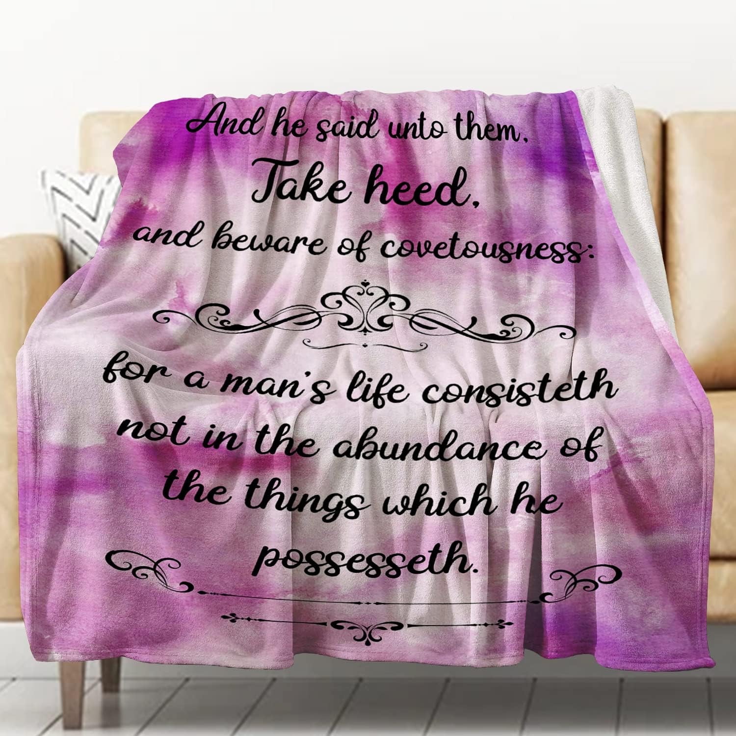 Bible Verse Healing Blanket Christian Blanket Religious Gifts Inspirational Quotes Blanket Gift Spiritual Gift for Women Men Friends Cozy Purple Flannel Blanket and Throws 60x80 Inch