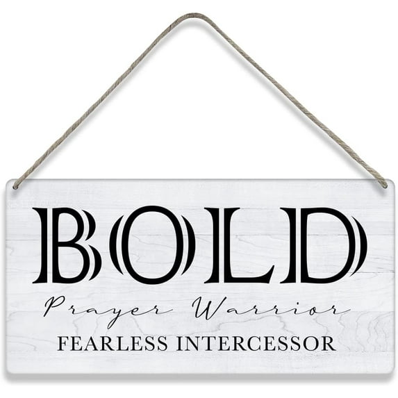 Bible Verse Home Wall Decor Bold Prayer Warrior Fearless Intercessor Scripture Wood Signs Rustic Hanging Wall Plaque Christian Sign 10x5 Inch