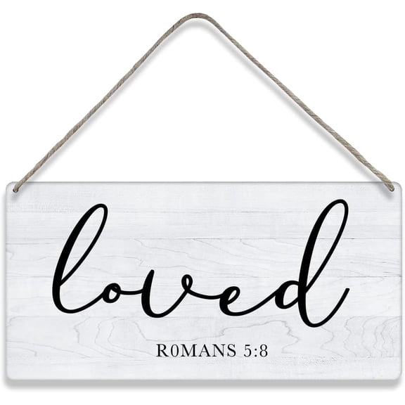 Bible Verse Home Wall Decor Loved Romans 58 Scripture Wood Signs Rustic Hanging Wall Plaque Wooden Christian Religious Sign 10x5 Inch