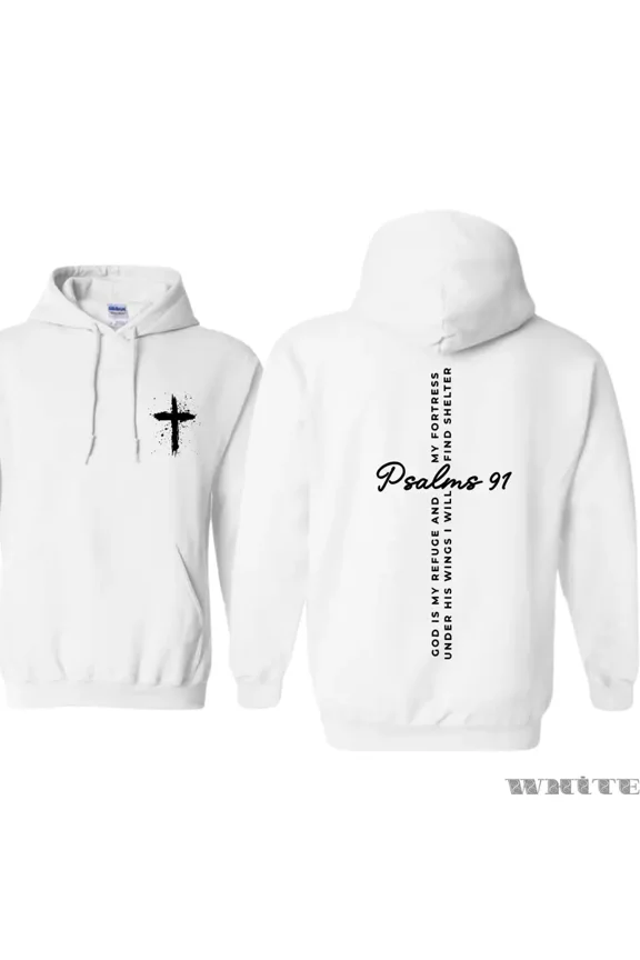 Bible Verse Hoodie Psalms 91 ā God Is My Refuge My Fortress Cross Hoodie, Christian Faith Sweatshirt, Inspirational Religious Gift for Men & Women