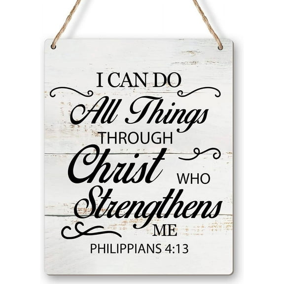 Bible Verse I Can Do All Things Wood Sign Wall Art, Philippians 413 Scripture Wooden Hanging Sign for Christian Home Office Door Wall Decor 8x10 Inch