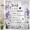 thumbnail image 1 of Bible Verse Inspirational Quote Shower Curtain, Purple Floral Daisy Trust in The Lord Waterproof Fabric, Rustic Farmhouse Butterfly Bathroom Shower Curtain with 12PCS Hooks, 70X70IN, 1 of 17