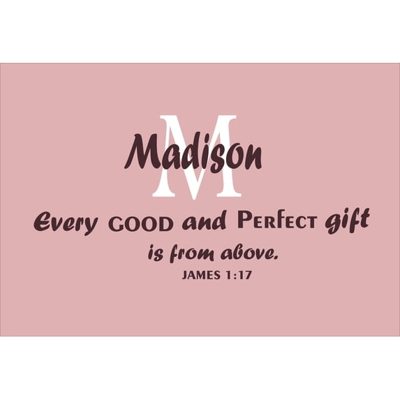 Bible Verse James 1:17 Religious Customized Wall Decal - Custom Vinyl Wall Art - Personalized Name - Baby Girls Boys Kids Bedroom Wall Decal Room Decor Wall Stickers Decoration Size (12x20 inch)
